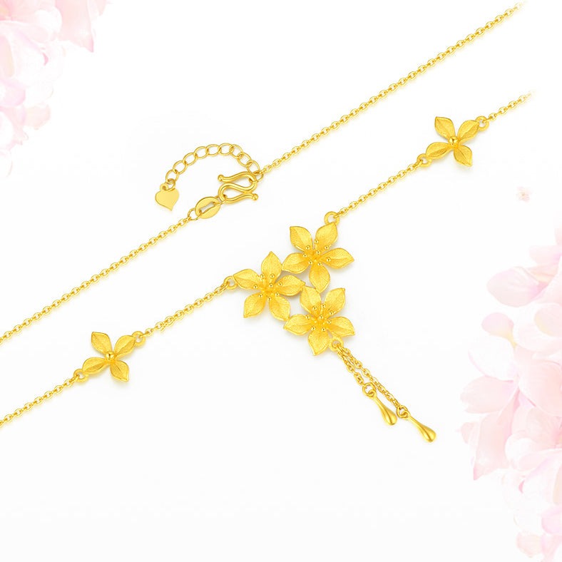 Happy Flower Wedding Series 24K Gold Cute Nicotiana Alata Flower Jewelry Set - Necklace Earrings