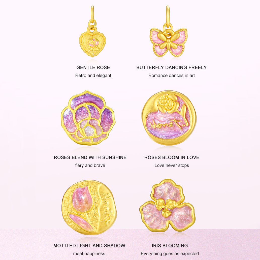 Monet Garden Series 24K Gold Enamel Flowers Butterfly Charm