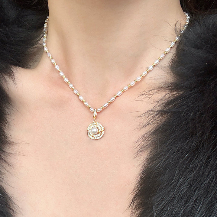 S925 Silver Pearl Camellia Double Layer Necklace