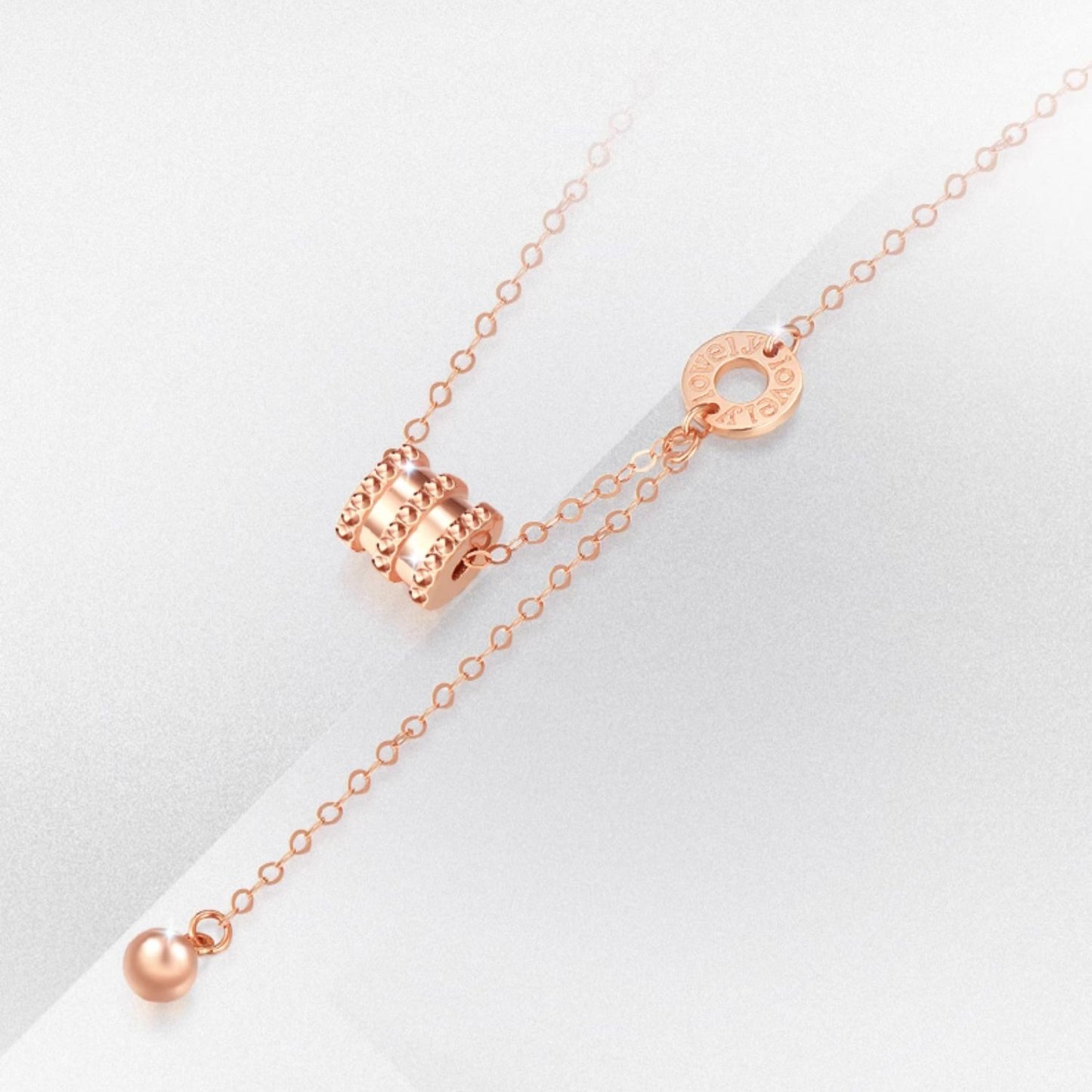 18K Gold Rose Gold Barrel and Bead Y Shape O-chain Necklace