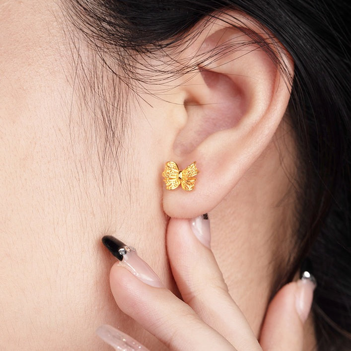 GOLDEN LIFE 24K Gold Hallow Ribbon Bow Knot Stud Earrings