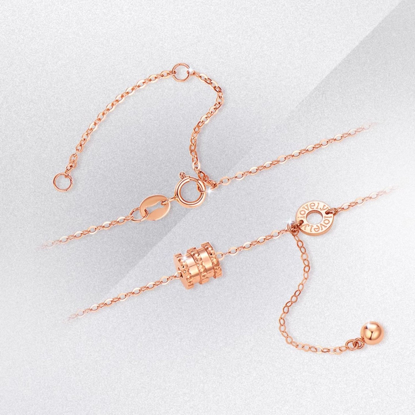 18K Gold Rose Gold Barrel and Bead Y Shape O-chain Necklace