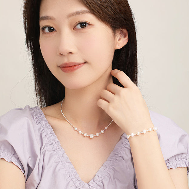 S925 Silver Cubes Pearl Jewelry Set