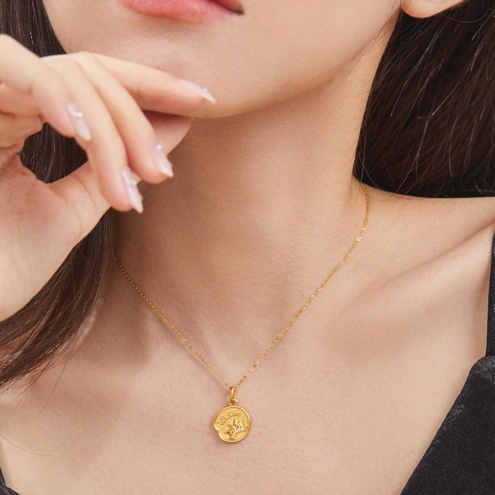Blazing Van Gogh Series 24K Gold Diamond Sunflower Round Pendant