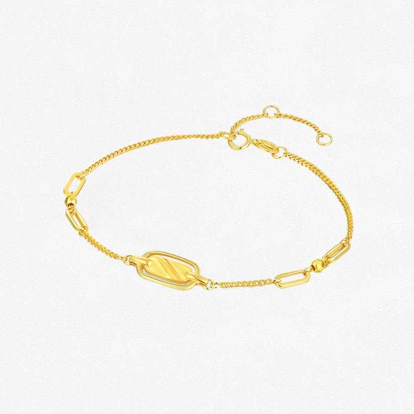 18K Gold Oval Tag Curb Chain Bracelet