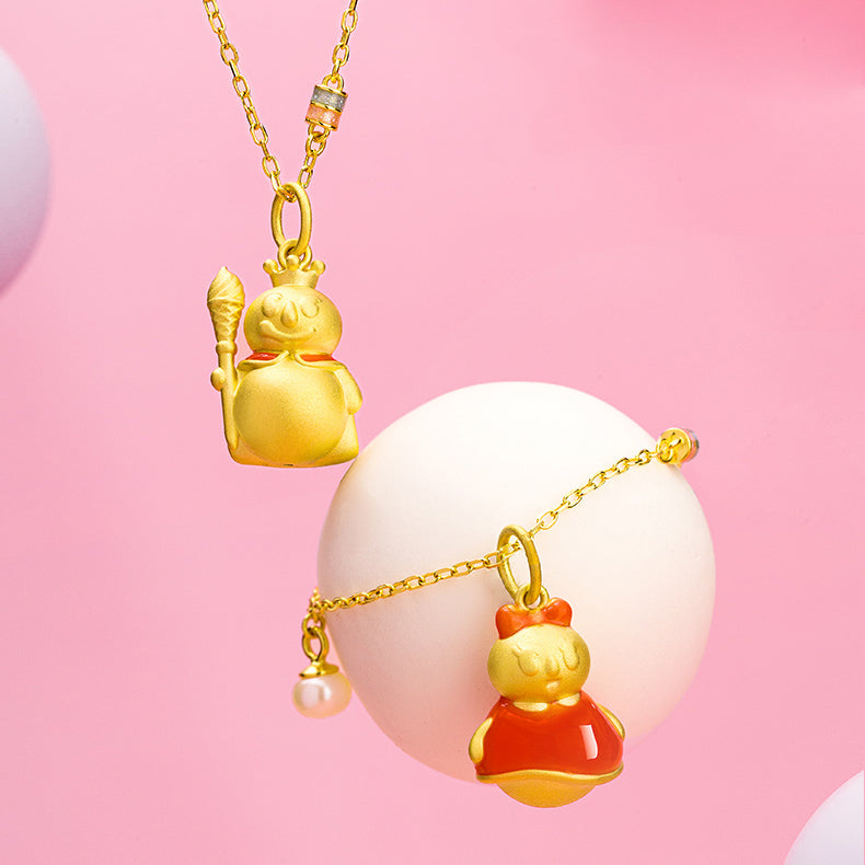 MIXUE Co-branded Series 24K Gold Temperature Color Change Enamel Snow King Pendant Charm