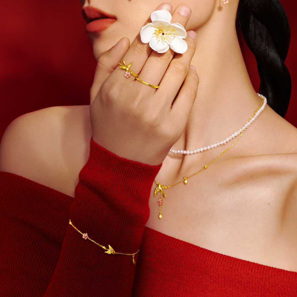 Twelve Gods of Flowers Series 24K Gold Magpie and Plum Blossom Fairly Bracelet