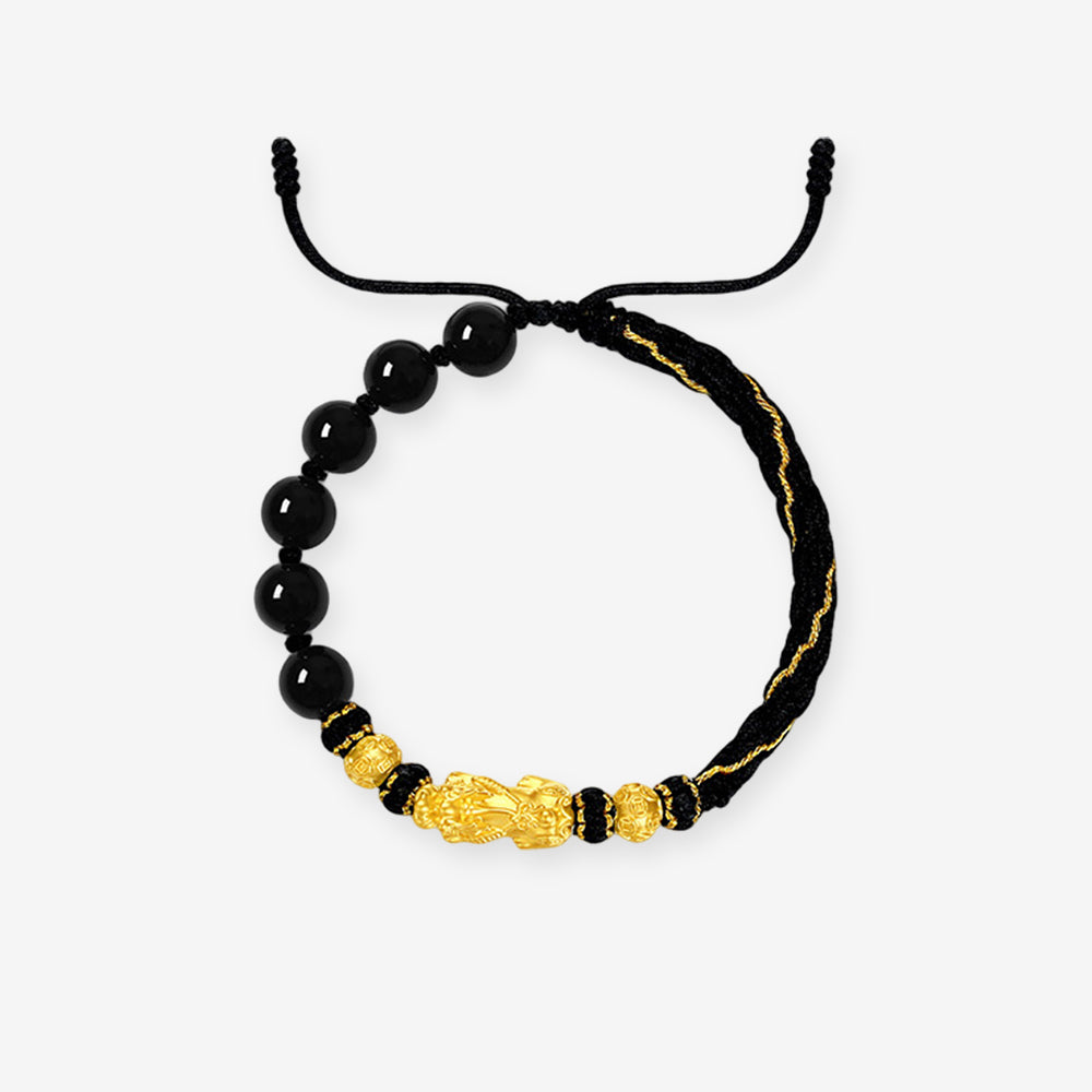 24K Gold Crystal Agate Pixiu Couple Bracelets