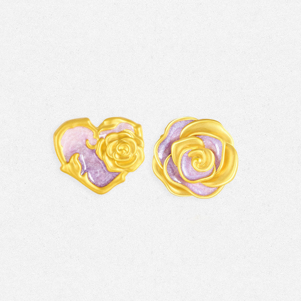 Monet Garden Series 24K Gold Secret Words Luminous Enamel Heart Rose Charm