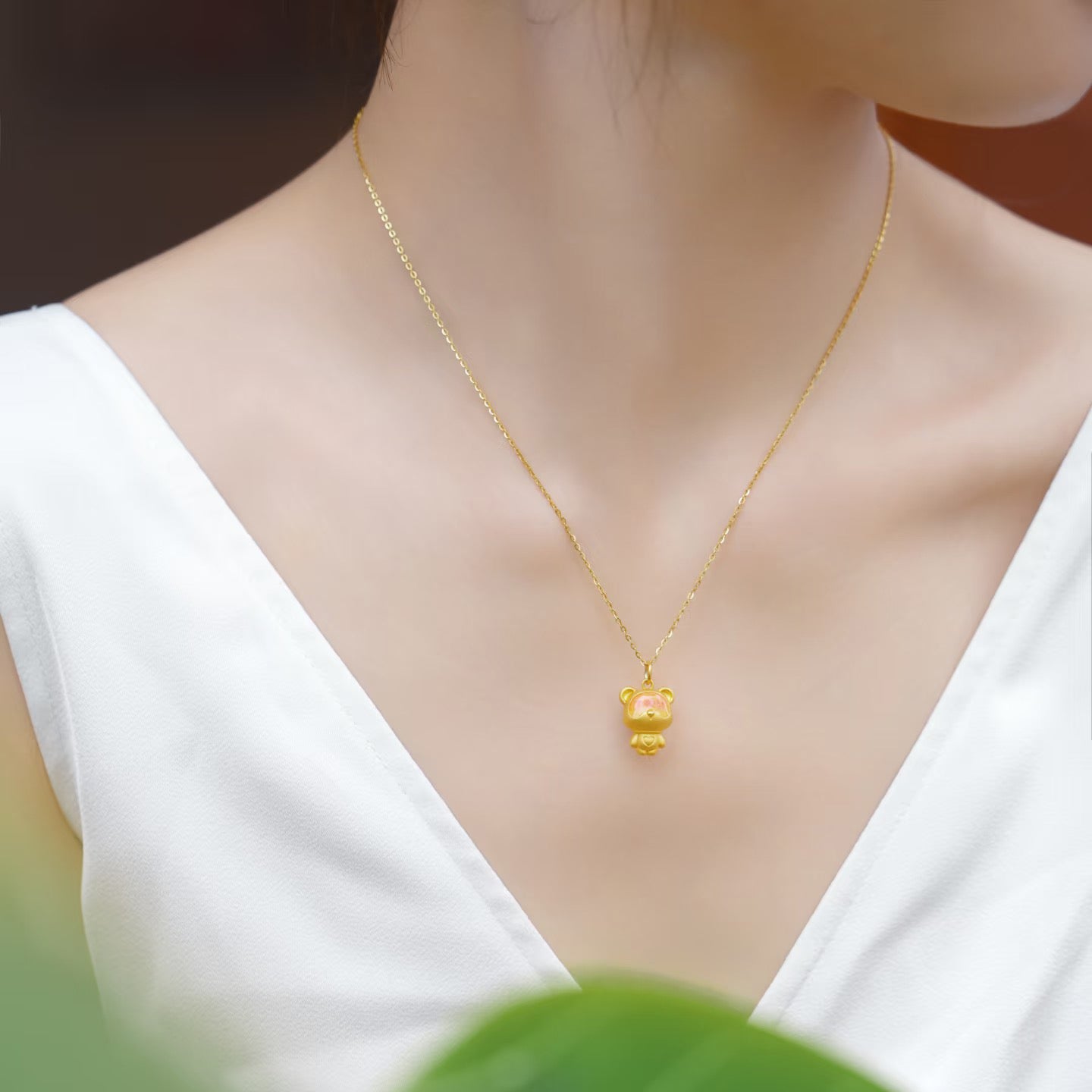First Series 24K Gold Temperature Color Change Enamel Love You Bear Pendant