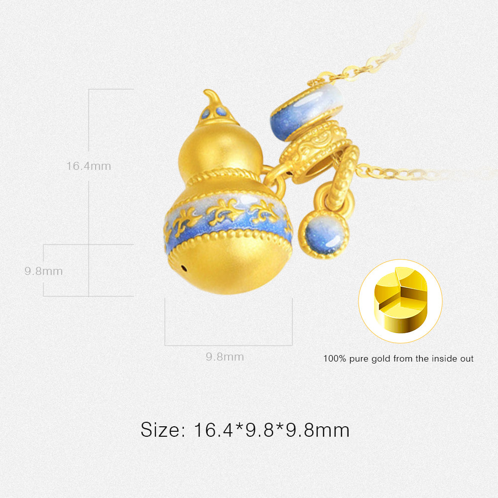 Chinese Cultural Relics Series 24K Gold Luminous Enamel Blue and White Calabash Gourd Pendant
