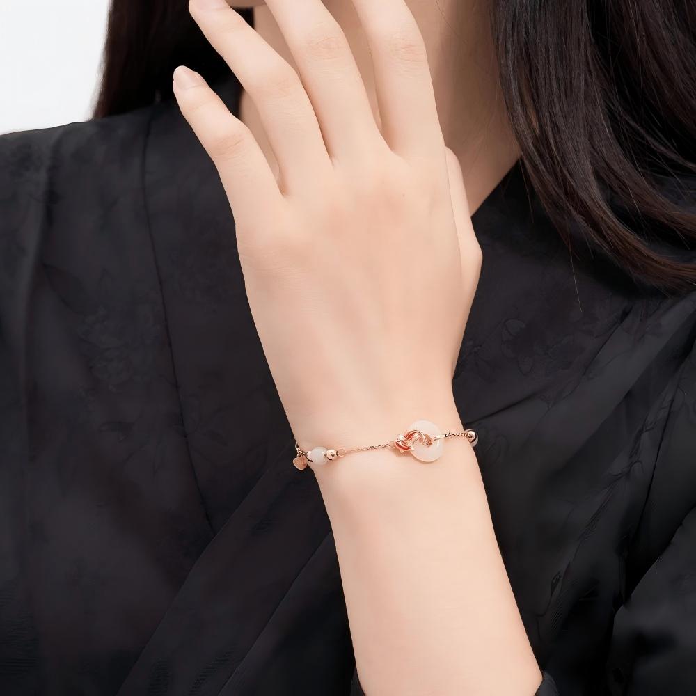 S925 Silver Hetian Jade Koi Ping An Buckle Bracelet