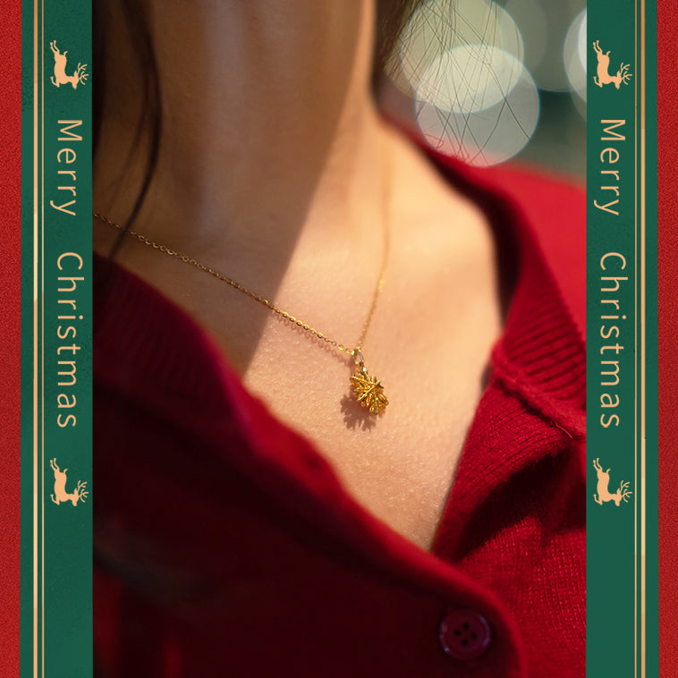 24K Gold Christmas Snowflake Pendant Earrings