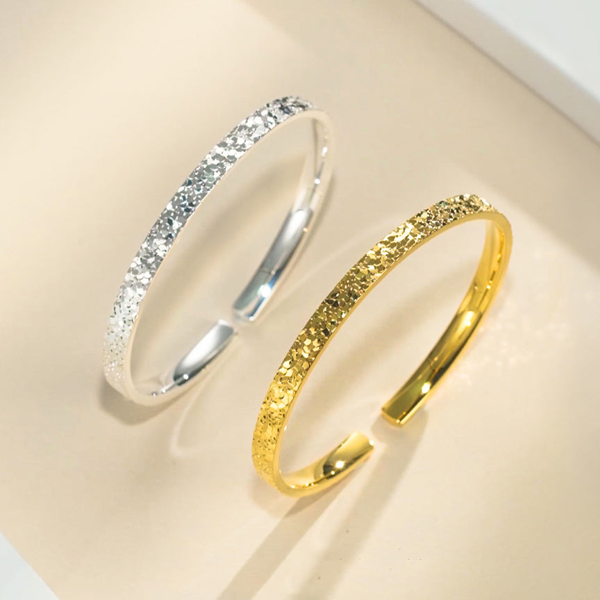 S990 Silver Crushed Ice Pattern Open Bangle & S925 Ring