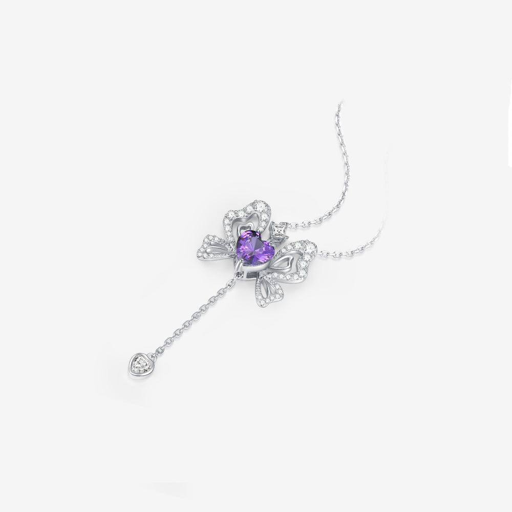 S925 Silver Zircon Purple Pink Wings Movable Butterfly Necklace