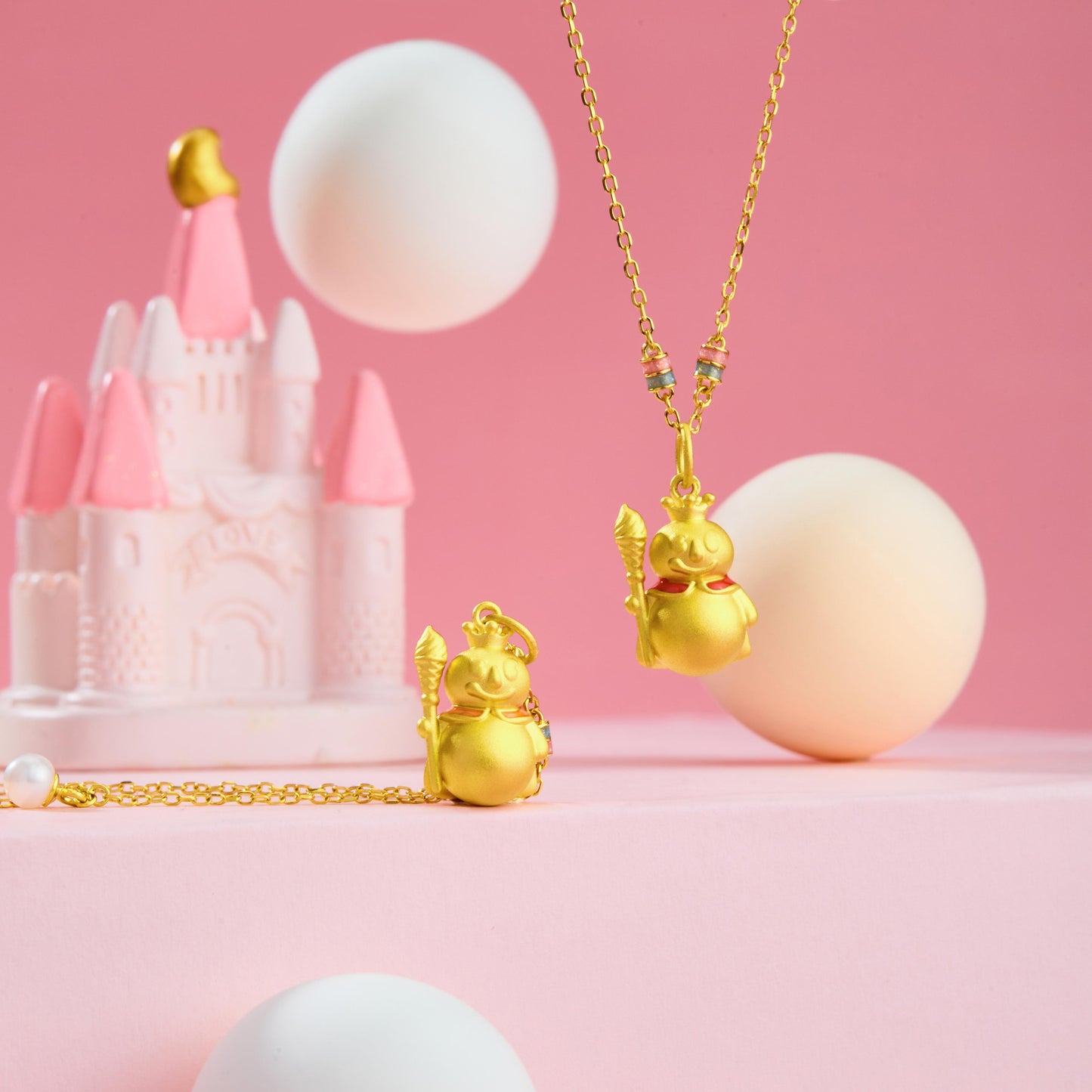 MIXUE Co-branded Series 24K Gold Temperature Color Change Enamel Snow King Pendant Charm