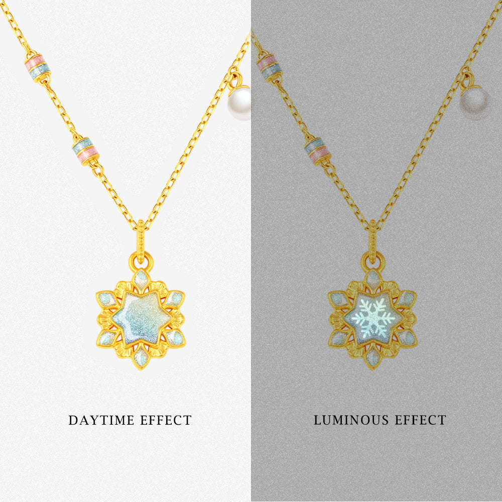 24K Gold Luminous Enamel Snowflake Pendant