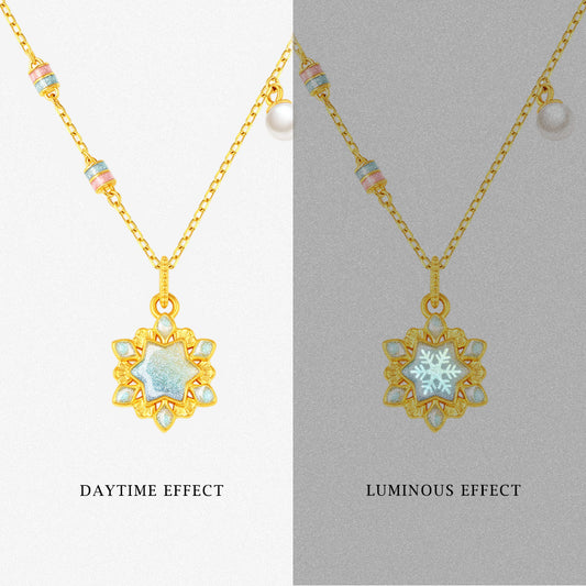 24K Gold Luminous Enamel Snowflake Pendant
