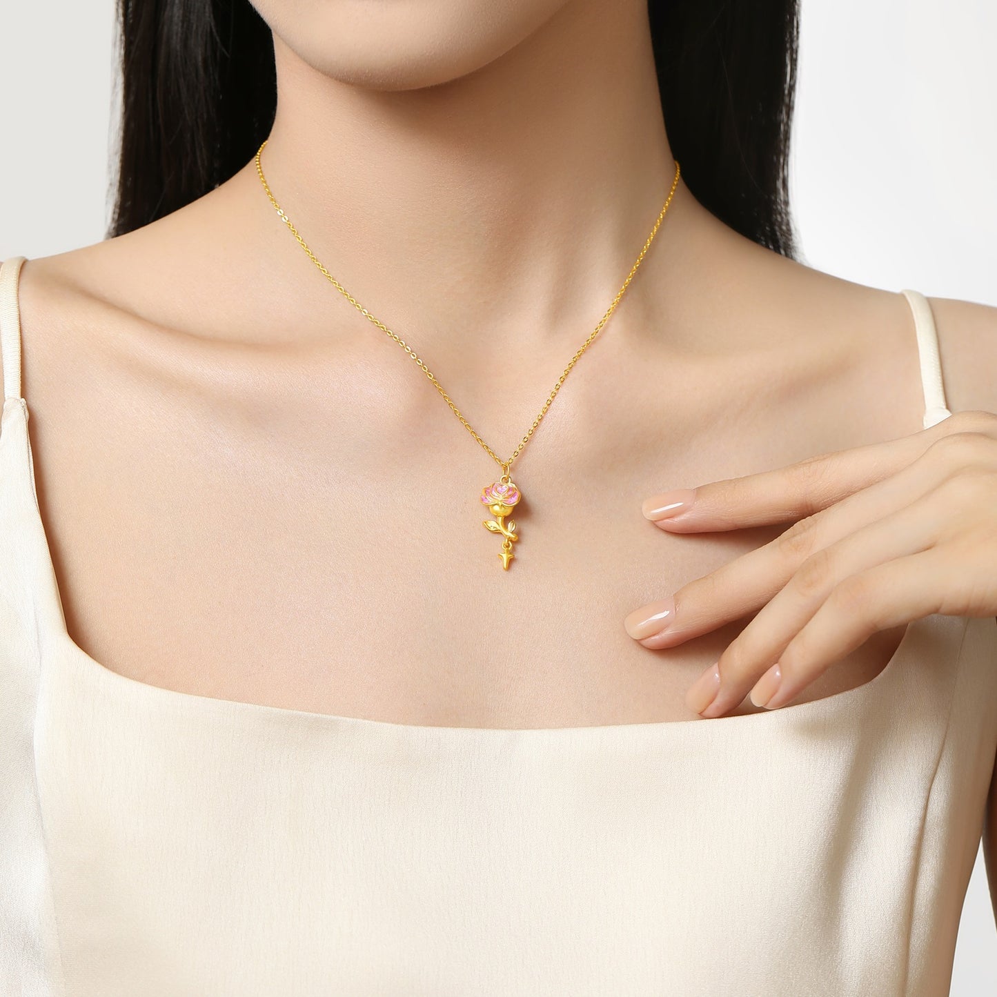 Monet Garden Series 24K Gold Purple Rose Romantic Pendant