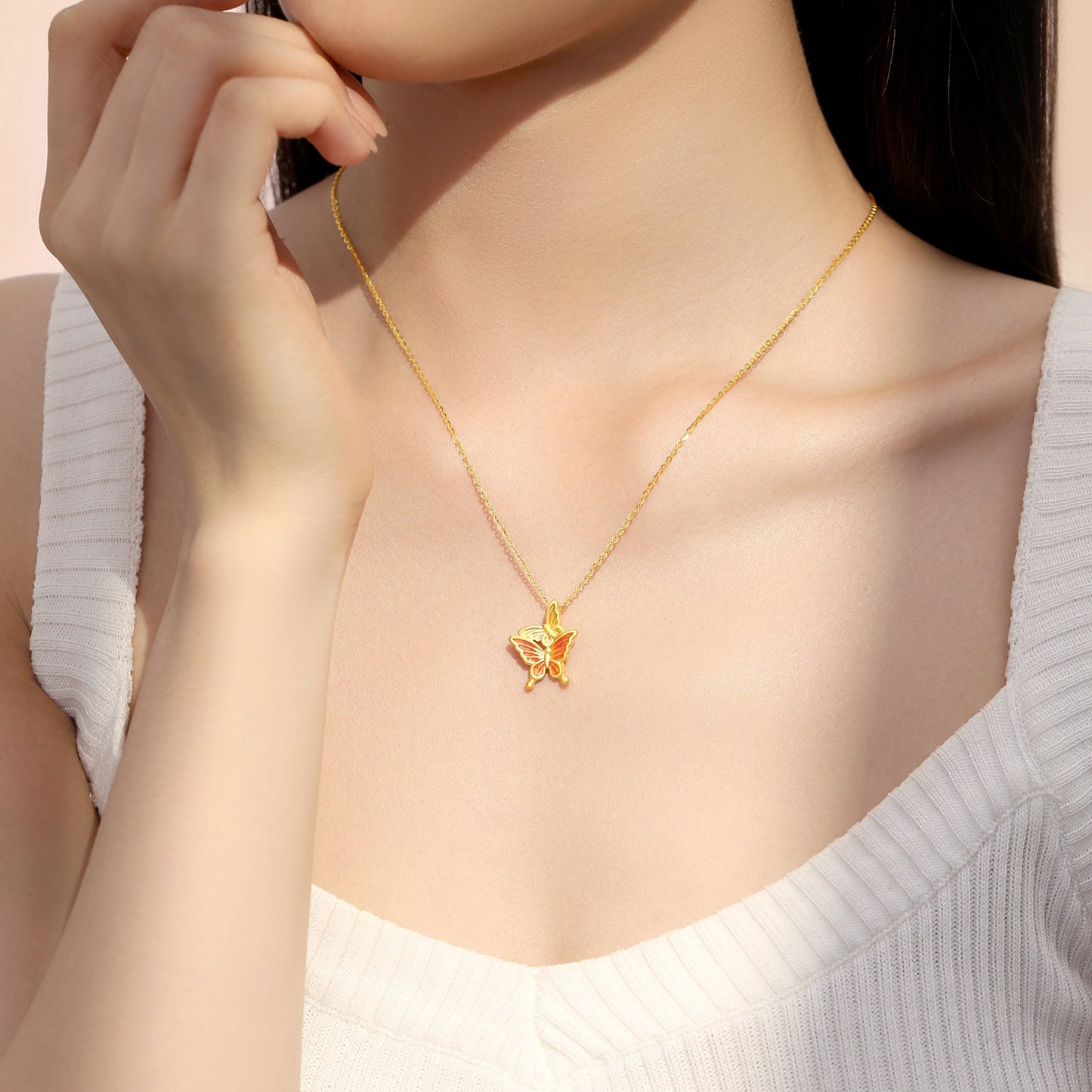 First Series 24K Gold Enamel Twin Butterfly Pendant