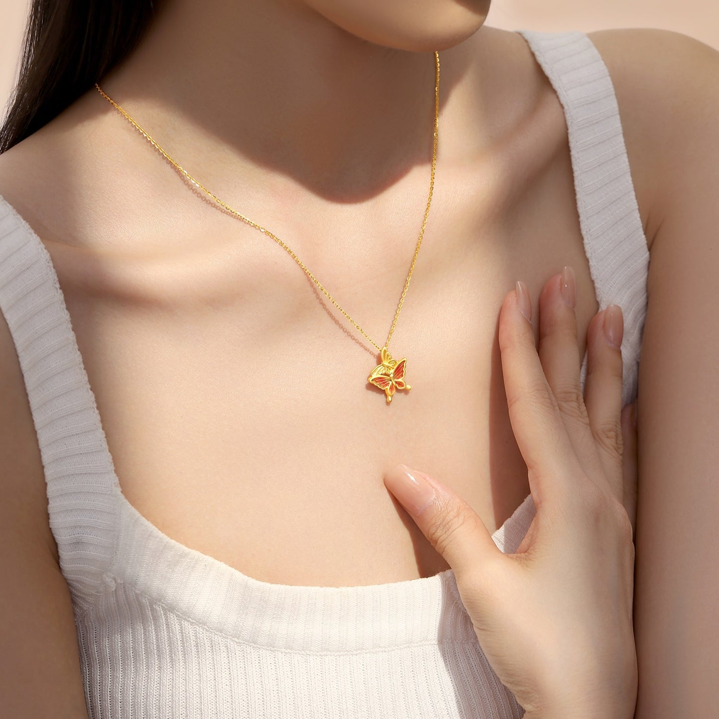 First Series 24K Gold Enamel Twin Butterfly Pendant