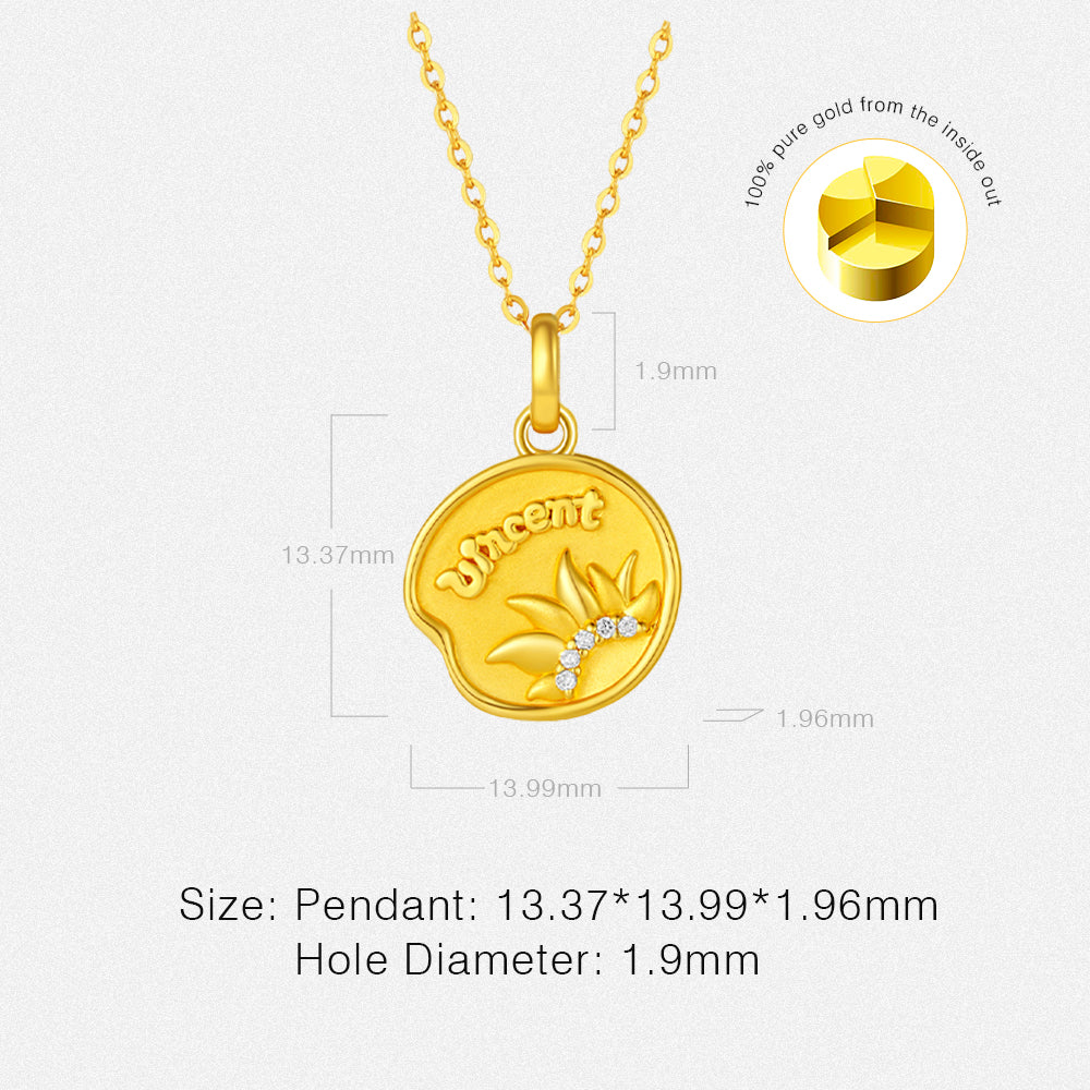 Blazing Van Gogh Series 24K Gold Diamond Sunflower Round Pendant