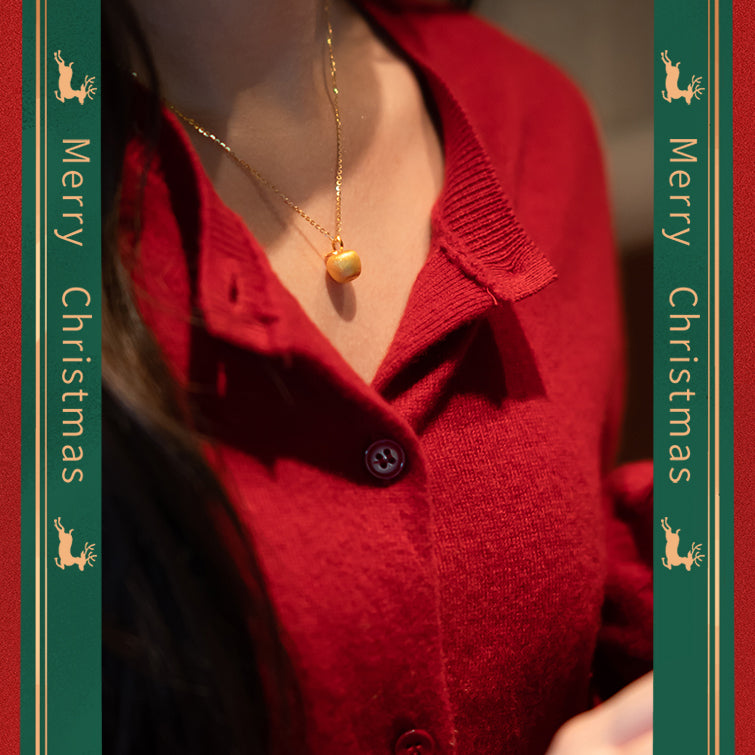 24K Gold Christmas Apple Necklace Pendant