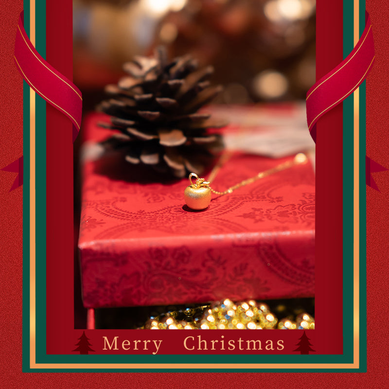 24K Gold Christmas Apple Necklace Pendant