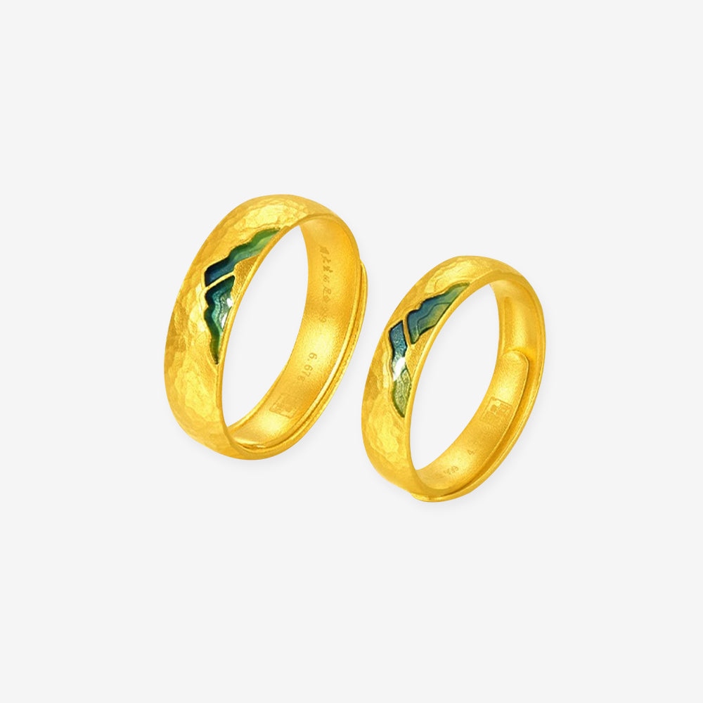 A Grand Panorama of Rivers and Mountains Series 24K Gold Enamel Double Mountain Couple Rings