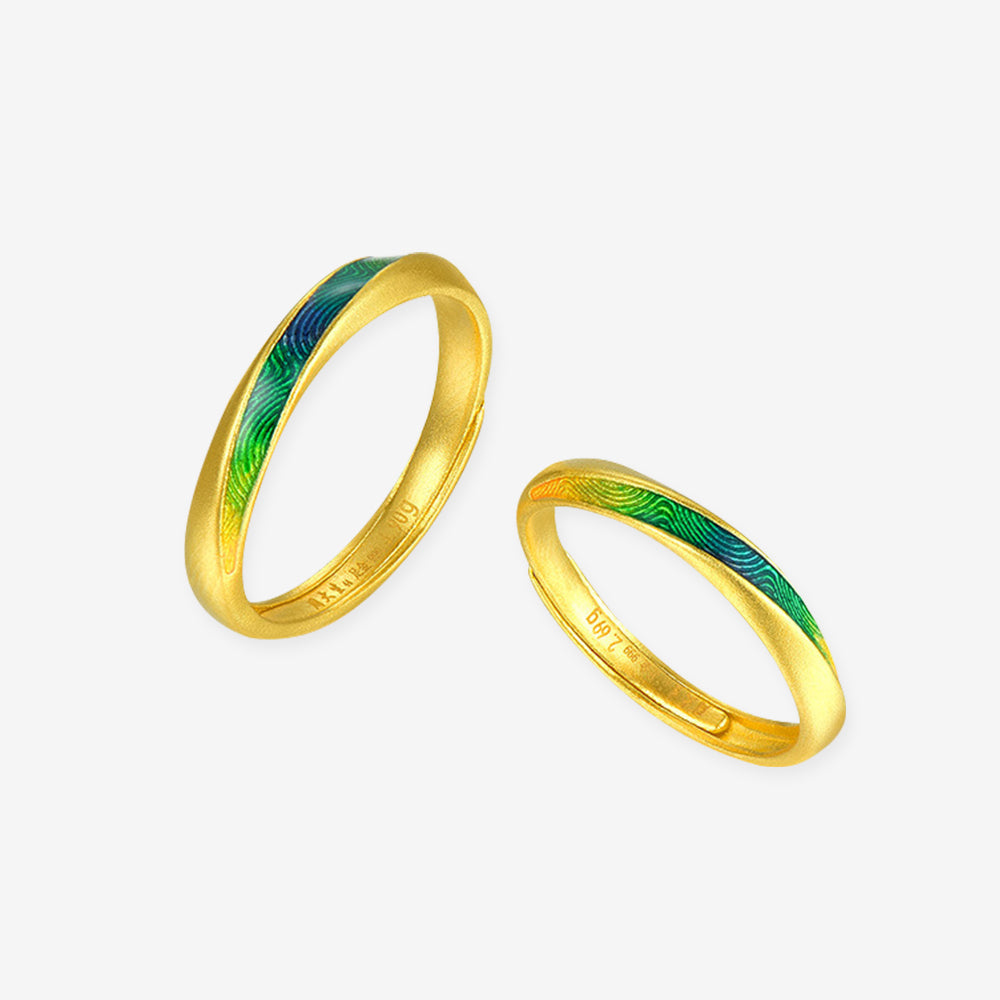 A Grand Panorama of Rivers and Mountains Series 24K Gold Enamel Mobius Couple Rings