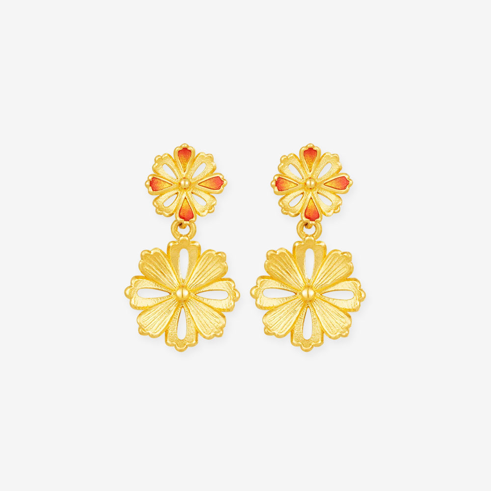 Twelve Gods of Flowers Series 24K Gold Happy Galsang Flower Earrings