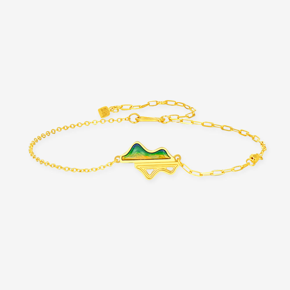 A Grand Panorama of Rivers and Mountains Series 24K Gold Enamel Green Mountain Shadow Bracelet