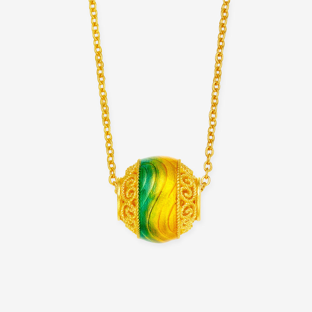 A Grand Panorama of Rivers and Mountains Series 24K Gold Enamel Filigree Hollow Bead Necklace