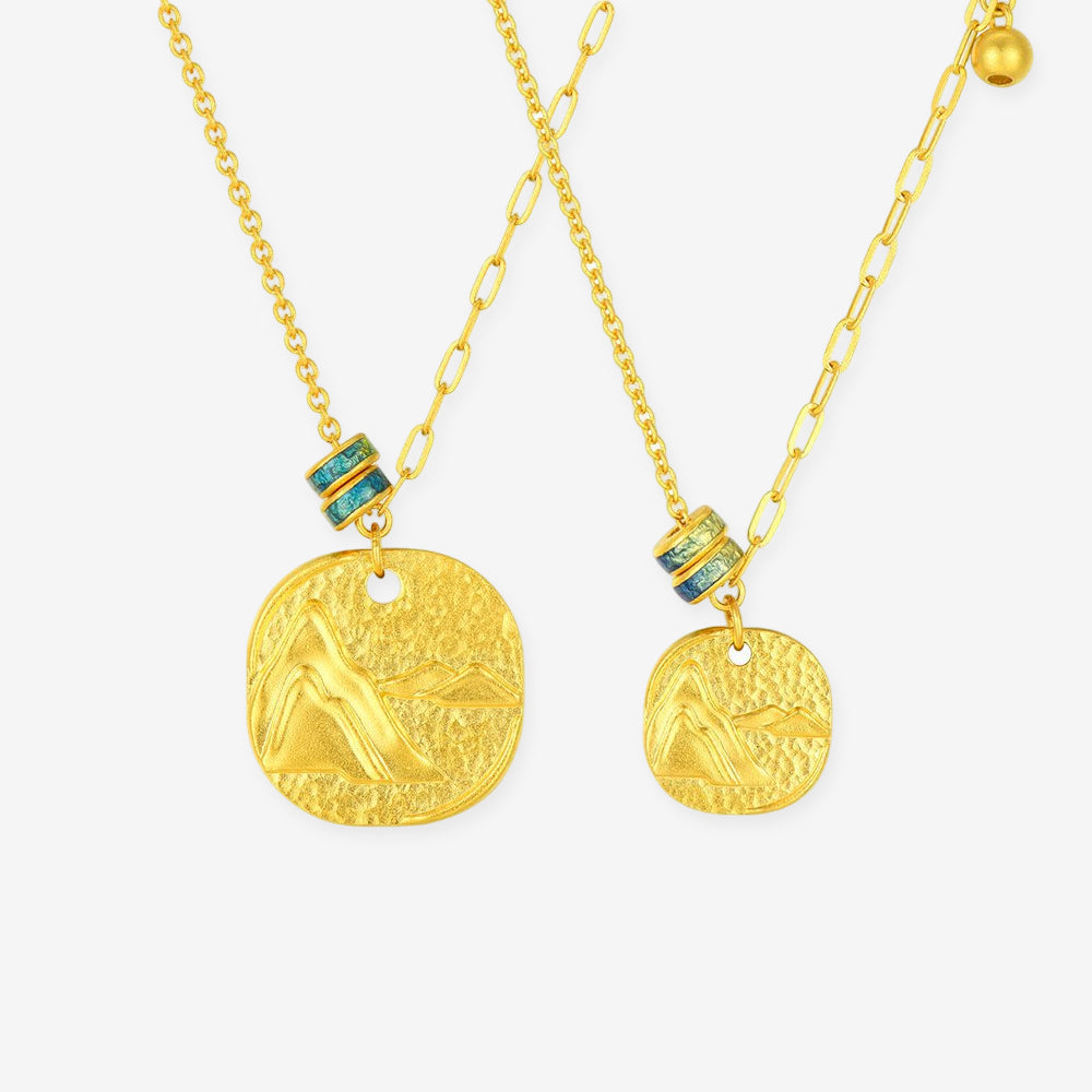 A Grand Panorama of Rivers and Mountains Series 24K Gold Hammer Pattern Couple Necklaces