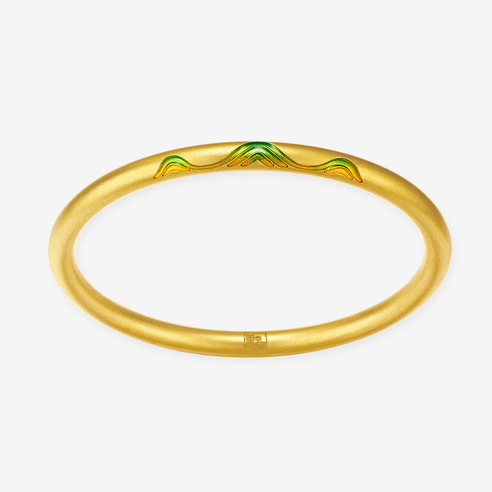 A Grand Panorama of Rivers and Mountains Series 24K Gold Enamel Green Mountain Bangle