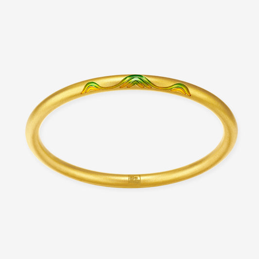 A Grand Panorama of Rivers and Mountains Series 24K Gold Enamel Green Mountain Bangle