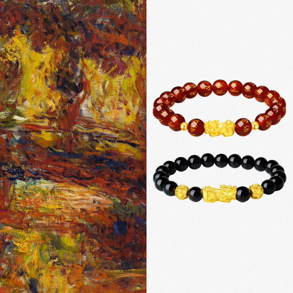 24K Gold Pixiu Obsidian Men Beaded Bracelet