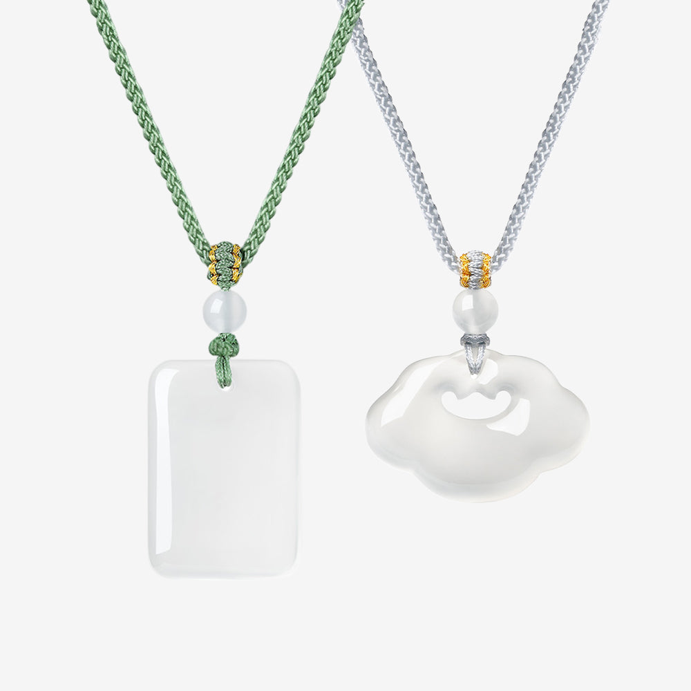 Chalcedony Peace Safety Tag Ruyi Lock Necklace