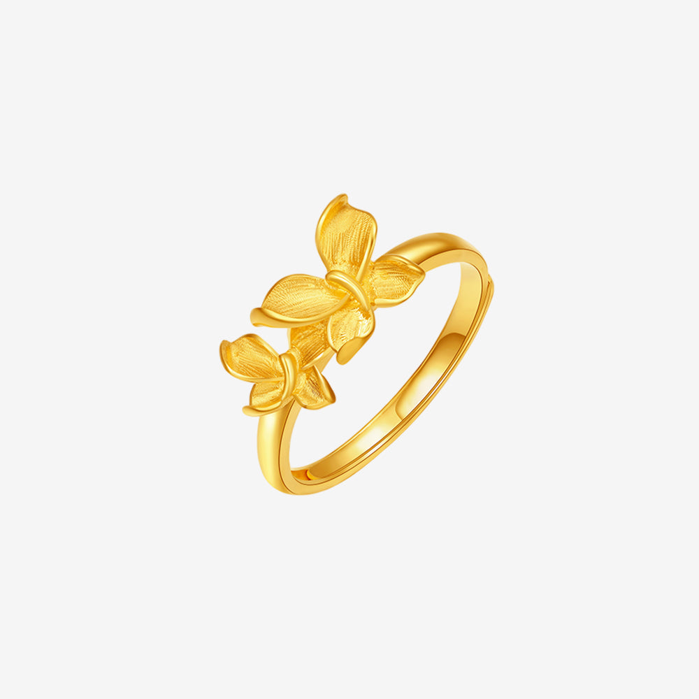 Happy Flower Wedding Series 24K Gold Butterfly Love Flower Jewelry Set - Necklace Earrings Ring