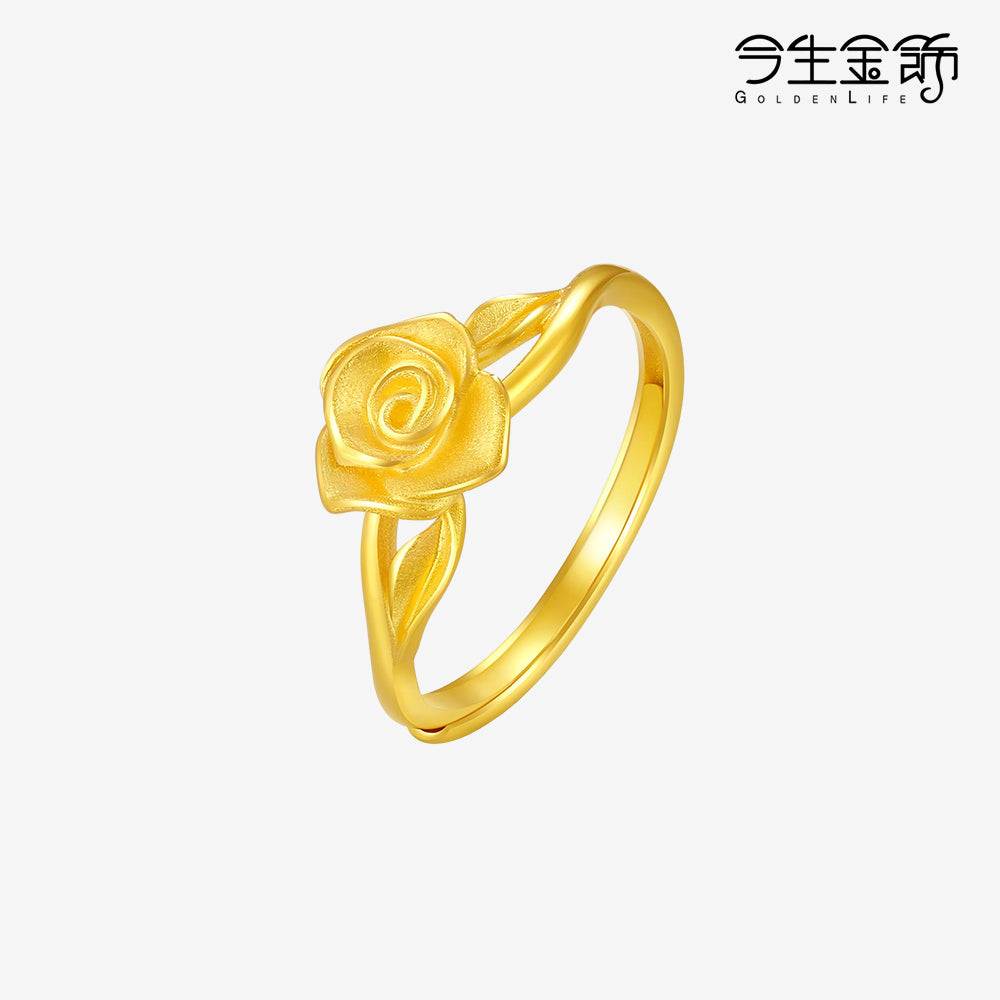 GOLDEN LIFE 24K Gold Romantic Rose Ring