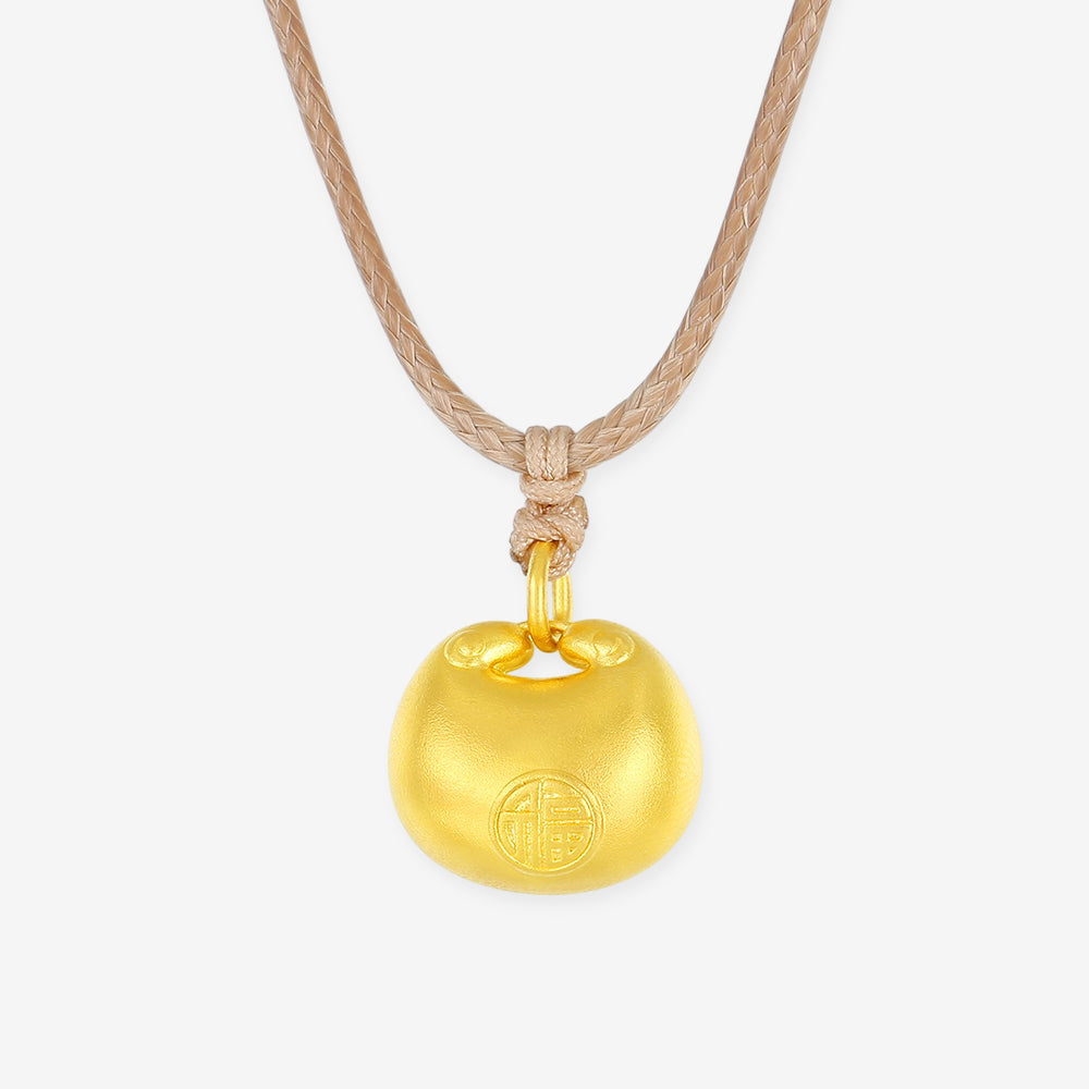 24K Gold Full Lucky PANG FU Money Bag Necklace Pendant