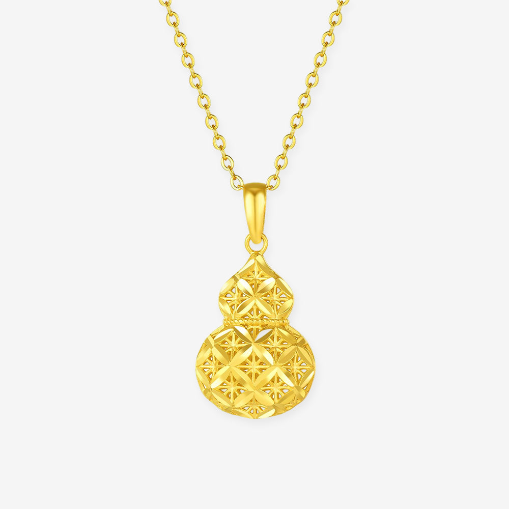 24K Gold Filigree Craft Calabash Gourd of Good Fortune Pendant