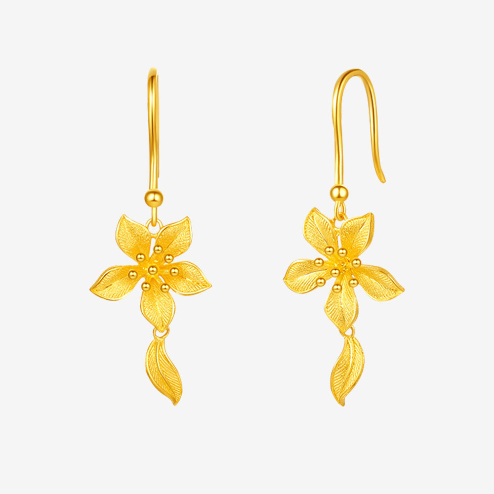 Happy Flower Wedding Series 24K Gold Elegant Nicotiana Alata Flower Jewelry Set - Ring Earrings Necklace