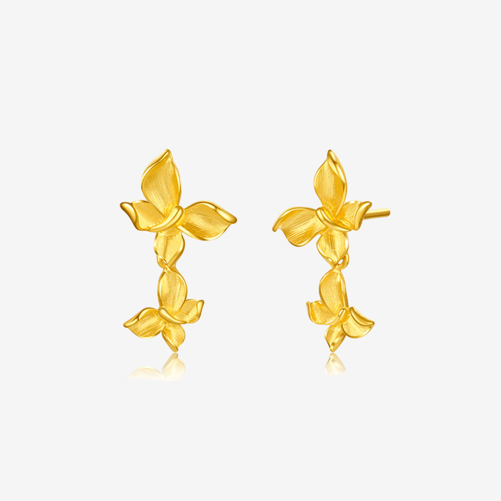 Happy Flower Wedding Series 24K Gold Butterfly Love Flower Jewelry Set - Necklace Earrings Ring