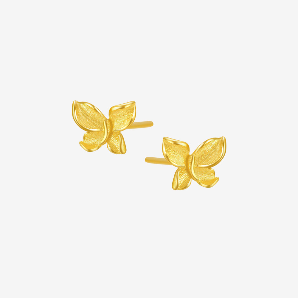 Happy Flower Wedding Series 24K Gold Butterfly Love Flower Jewelry Set - Necklace Earrings Ring