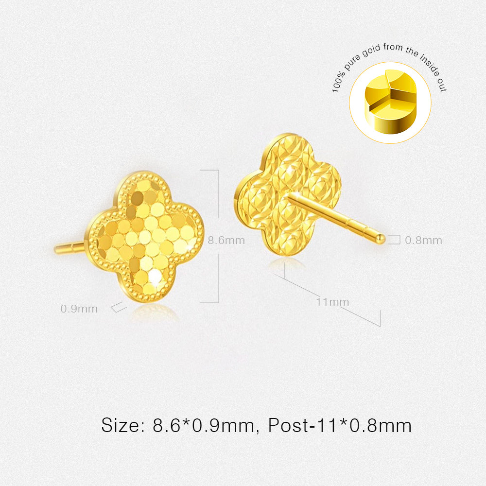 24K Gold Lucky Shining Clover Fish-scales Stud Earrings