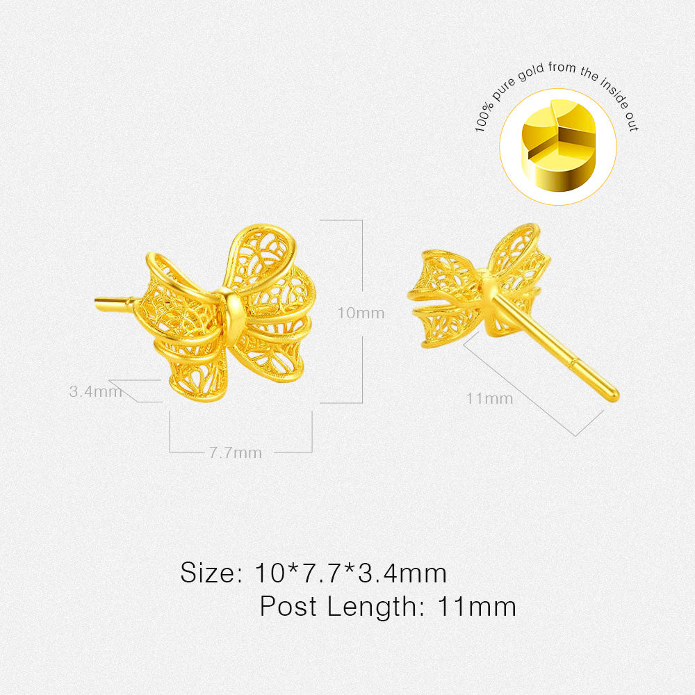 GOLDEN LIFE 24K Gold Hallow Ribbon Bow Knot Stud Earrings