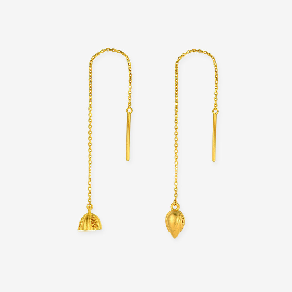 Happy Flower Wedding Series 24K Gold Lotus Pod and Flower Earrings