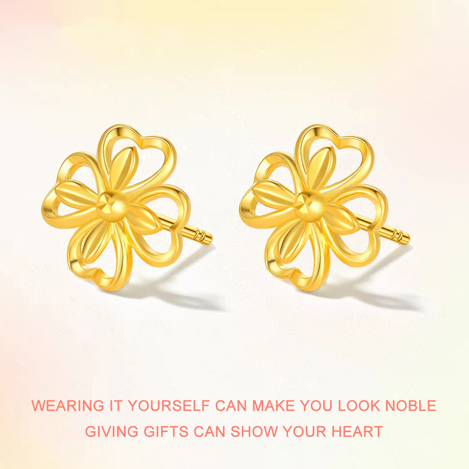 BLOVE 24K Gold Lucky Four Leaf Clover Hollow Minimalist Earrings