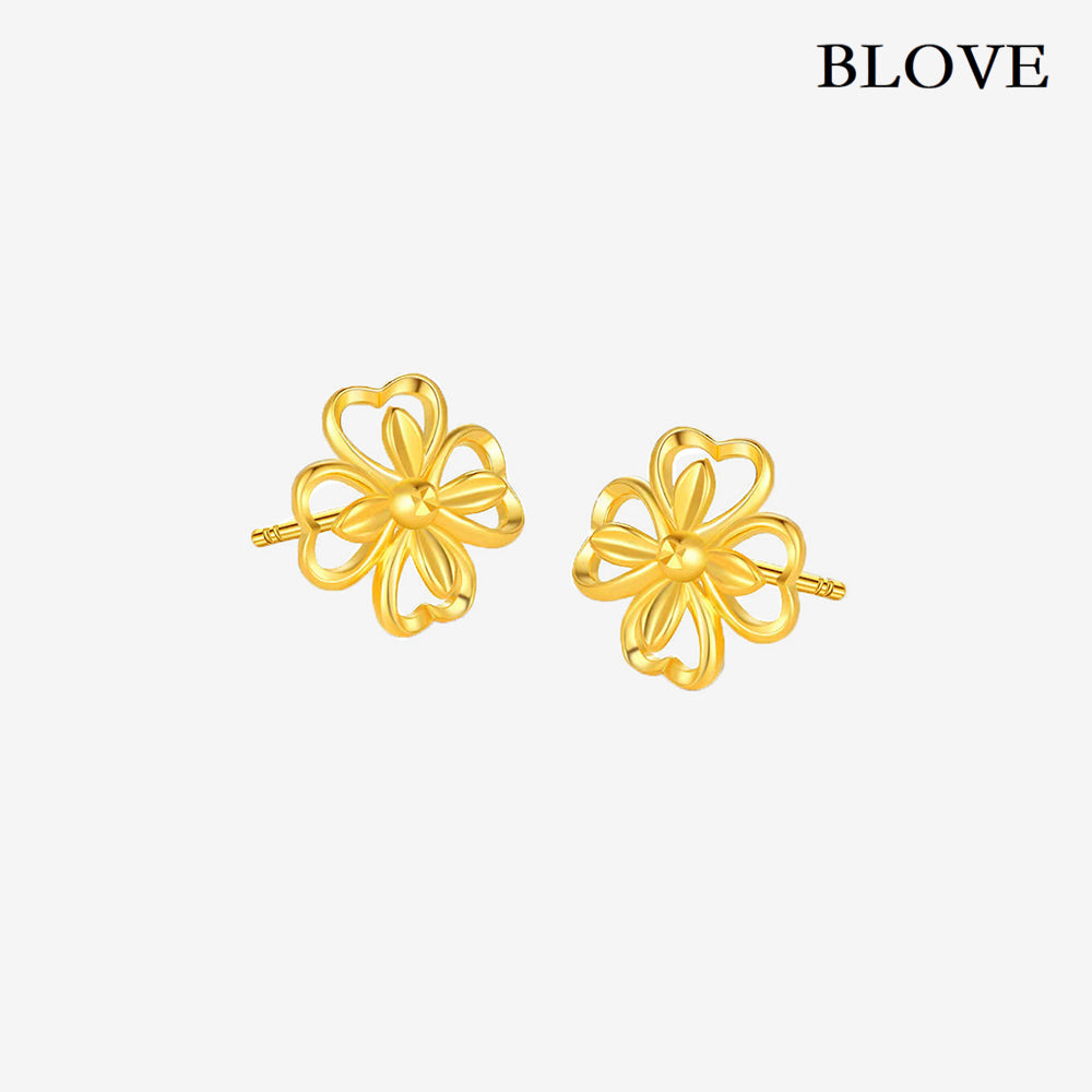 BLOVE 24K Gold Lucky Four Leaf Clover Hollow Minimalist Earrings